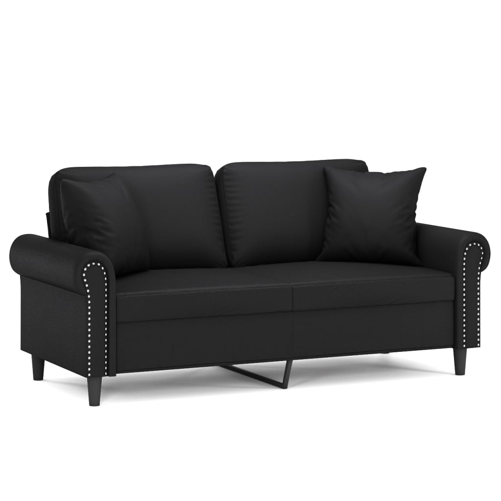 vidaXL Sofá de 2 plazas con cojines cuero sintético negro 140 cm