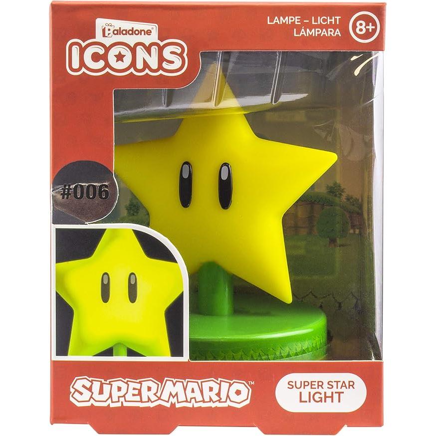 Lampara Quitamiedos Paladone Super Mario Super Star Icon con LUZ 12Cm Pilas AAA PP6361NNV2