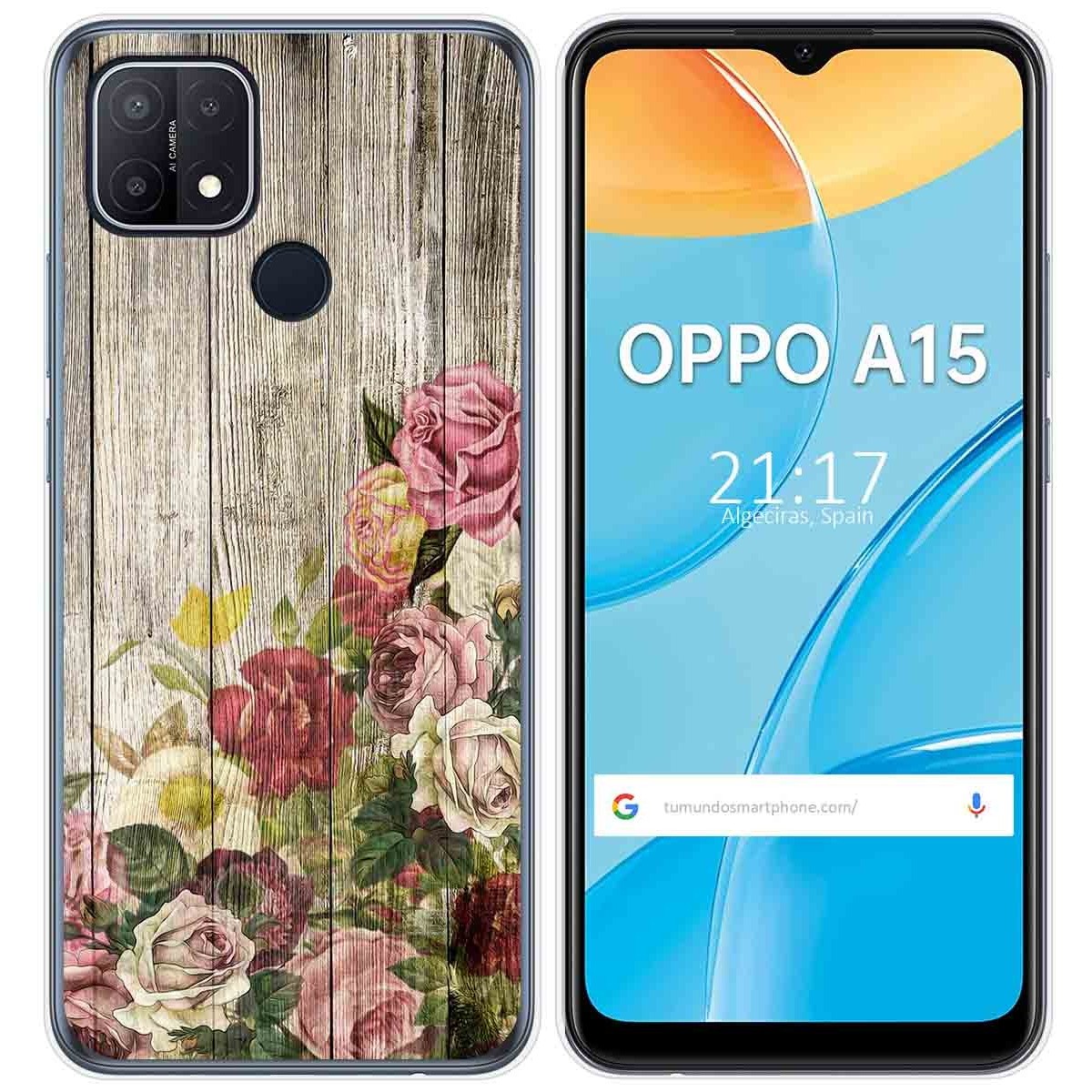 Tumundosmartphone Funda Gel Tpu para Oppo A15 diseño Madera 08 Dibujos
