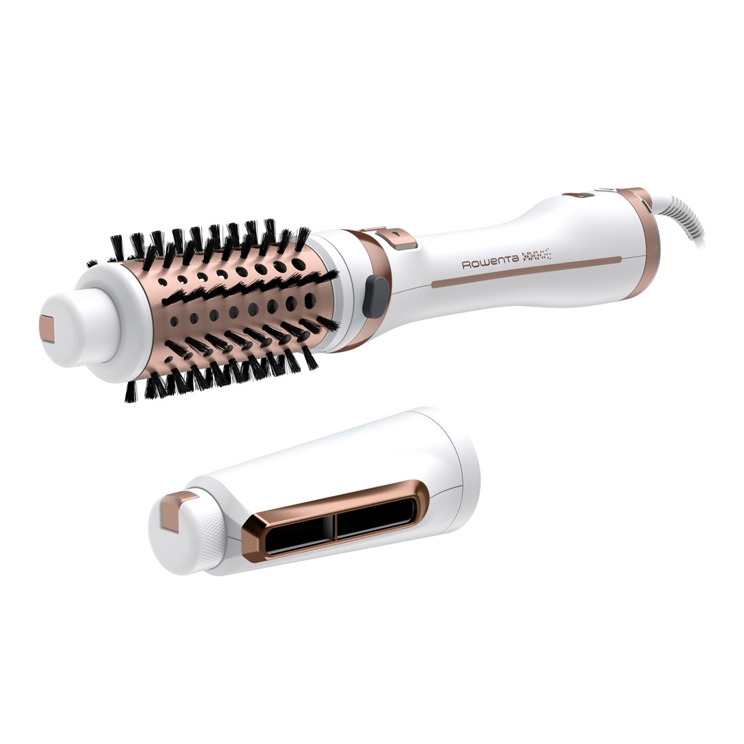 Rowenta Cepillo Brush Activ Ultimate Care CF9720 - Cepillo de Aire movimiento giratorio automático con 3 velocidades, Recubrimiento de cerámica, Seca y moldea, Generador de iones, Blanco Y Cobre