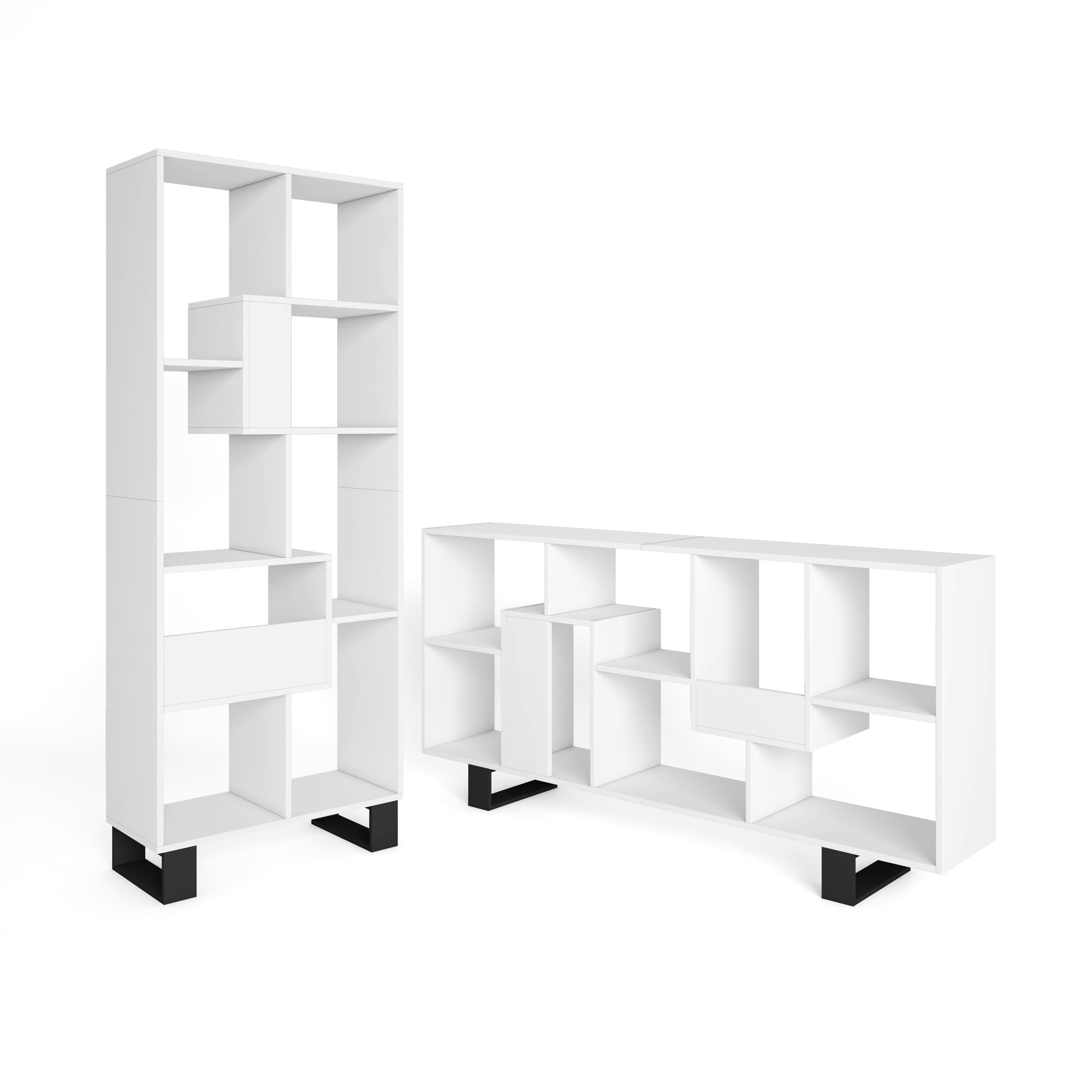 Skraut Home, Librería estantería, Estanteria libros de pared, 67x31x174cm, Diseño industrial, Estilo Moderno, Blanco