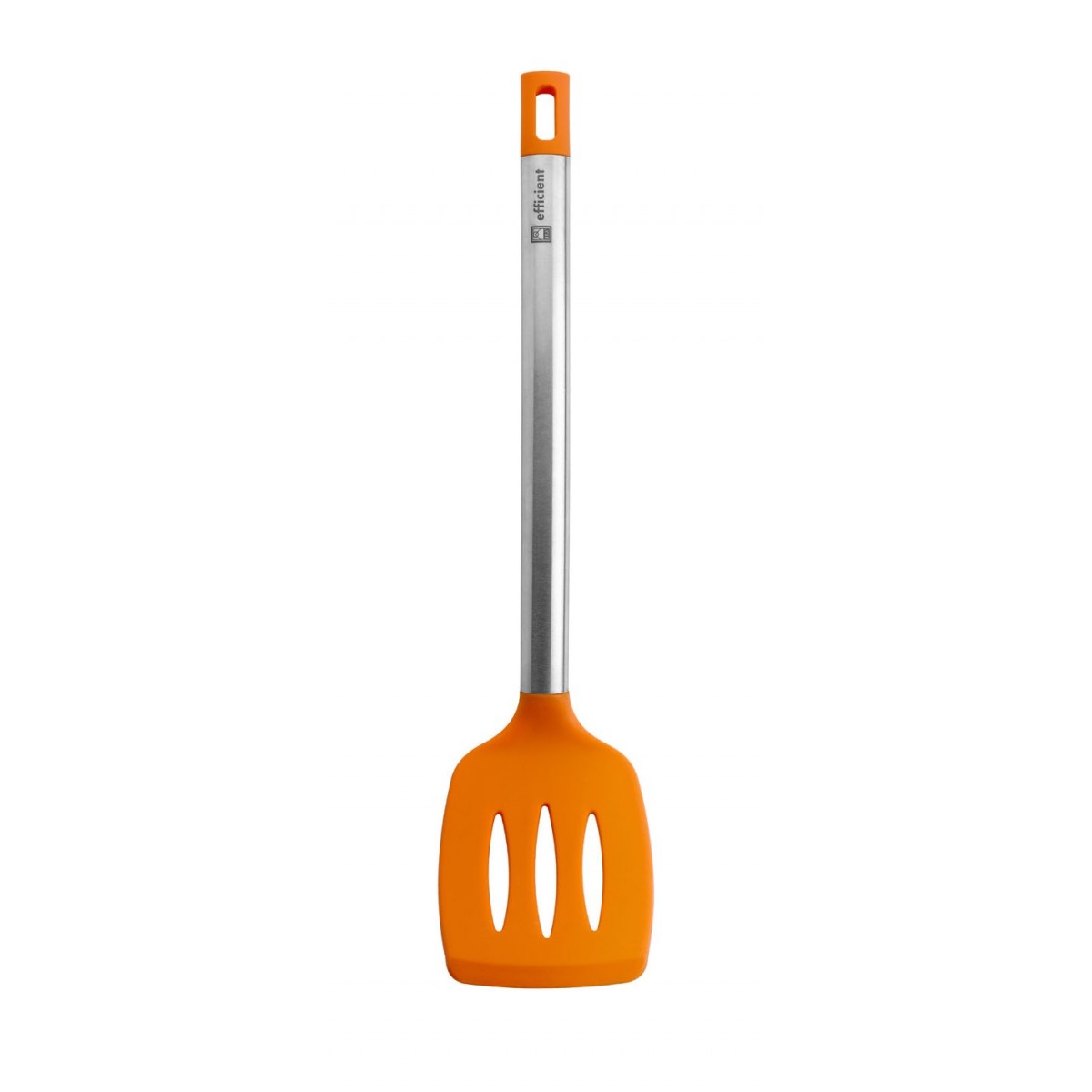 Bra - Espátula de Cocina Efficient, Utensilio Cocina, Acero Inoxidable, Silicona Naranja, Mover, Escurrir y Servir, Apto Lavavajillas