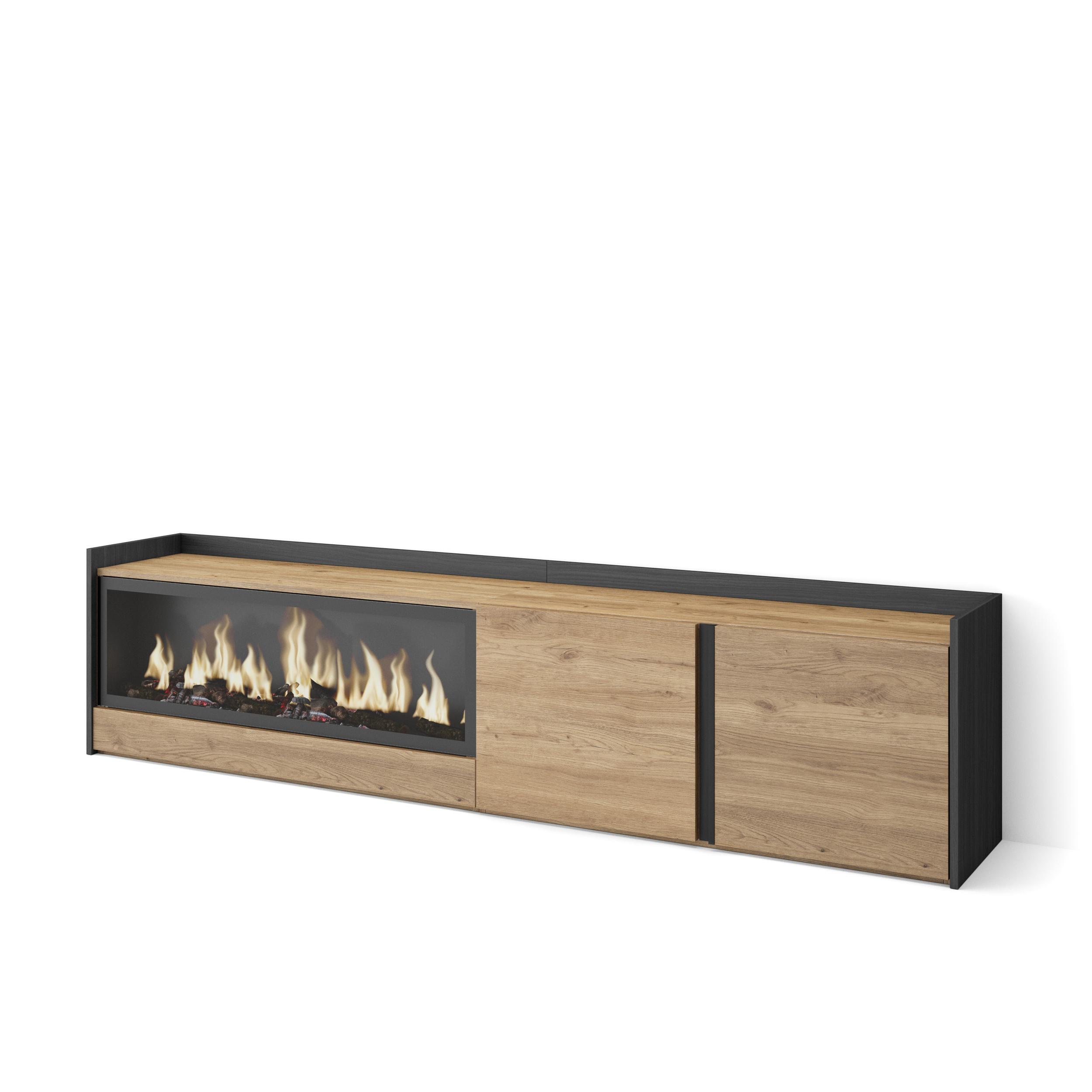 Mueble TV, Televisión, 212x35x50cm, Para TV hasta 80", Chimenea eléctrica XXL