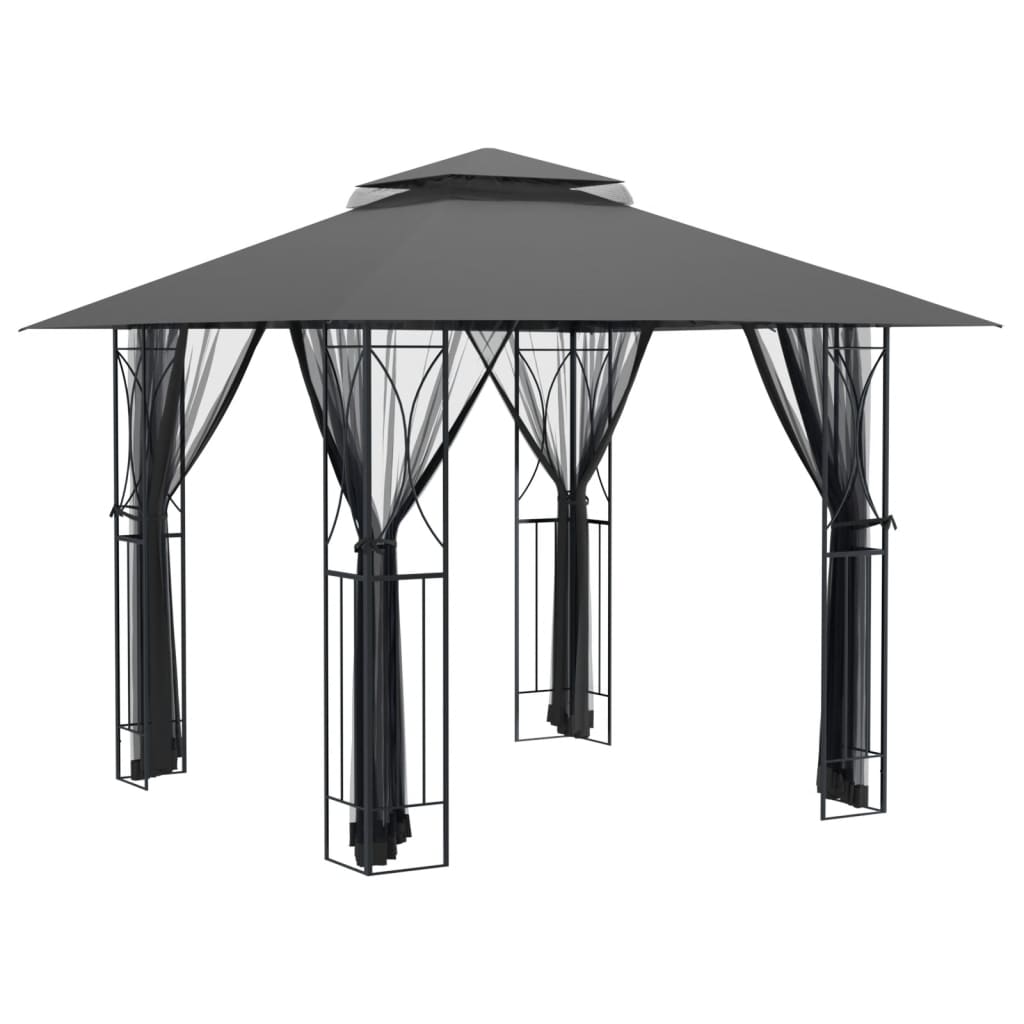 vidaXL Cenador con paredes acero gris antracita Dimensiones 300 x 300 x 270 cm, 400 x 300 x 270 cm