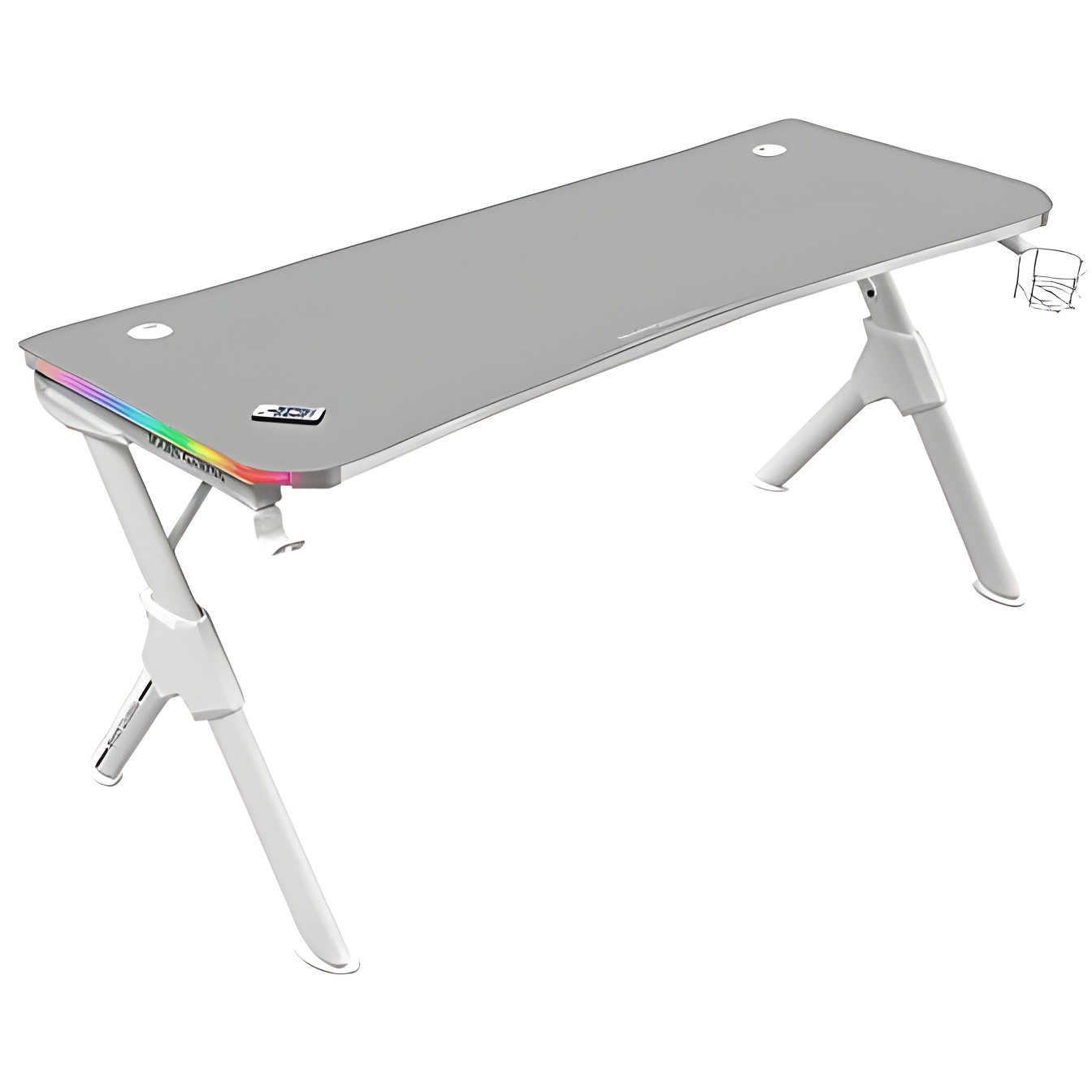 Mars Gaming MGD140RGB, Mesa Gaming Ergonómica RGB, Alfombrilla Total, Soporte Cascos + Botella, 140x60cm, Blanco
