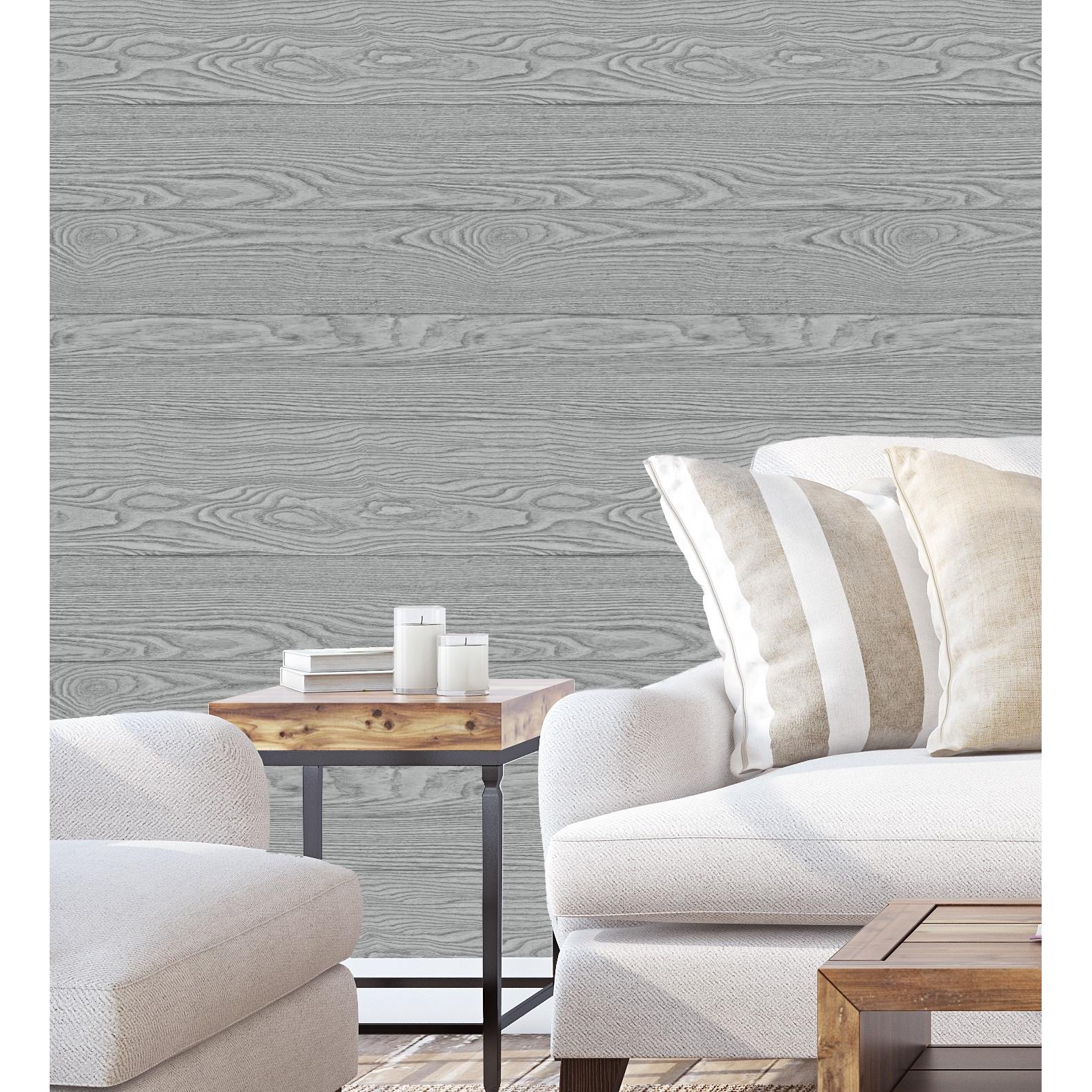 Papel pintado vinílico ecológico listones de madera gris horizontal con relieve - Porto Ancora 679608 de GAULAN - Rollo de 10 m x 0,53 m