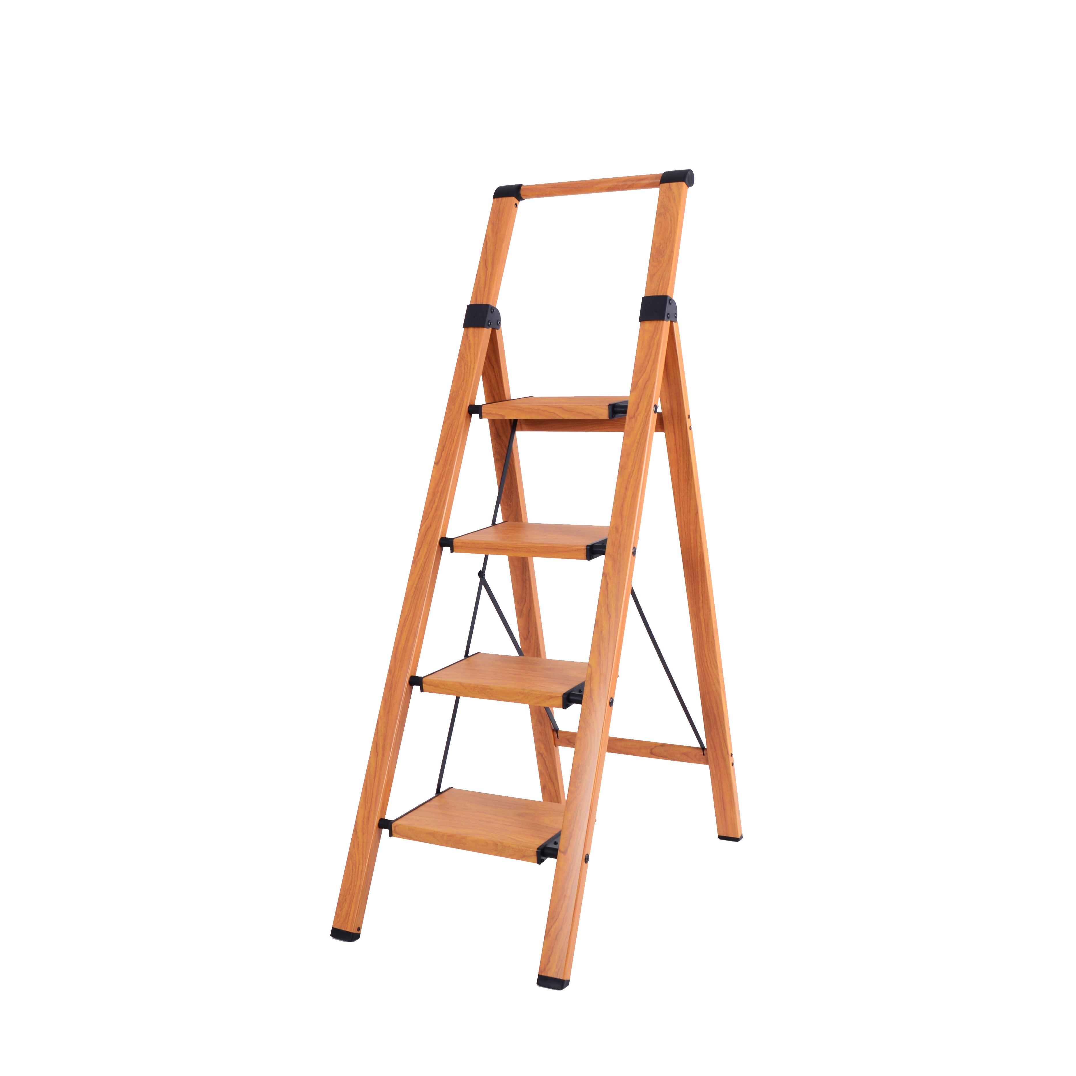 Escalera GAIA - Escalera domestica de Aluminio con Mango. 4 peldaños (Madera)