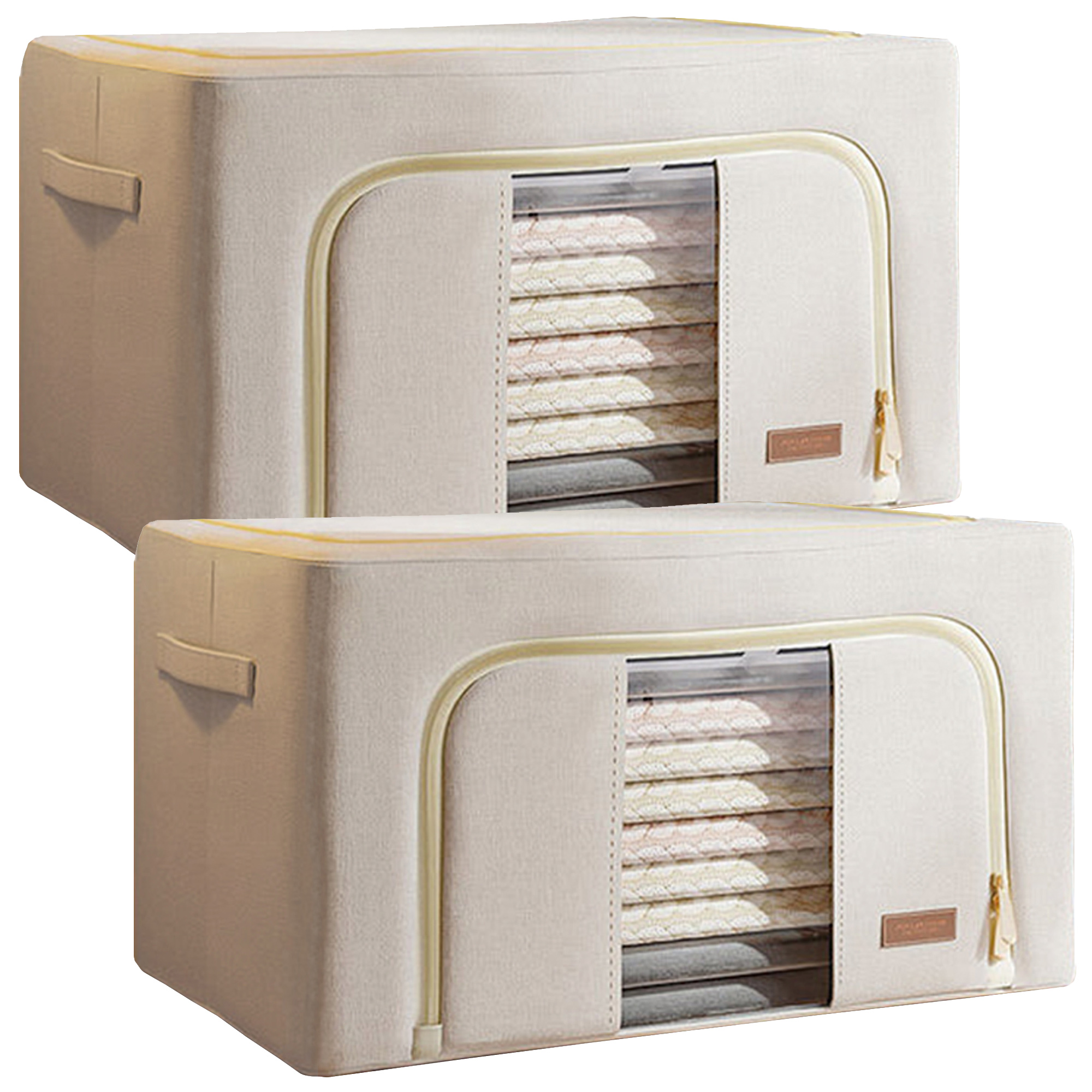 Joybos Set de 2 Cajas de Almacenamiento de Ropa Plegable 132L - Ventana Transparente - Diseño Apilable - Material de Alta Calidad