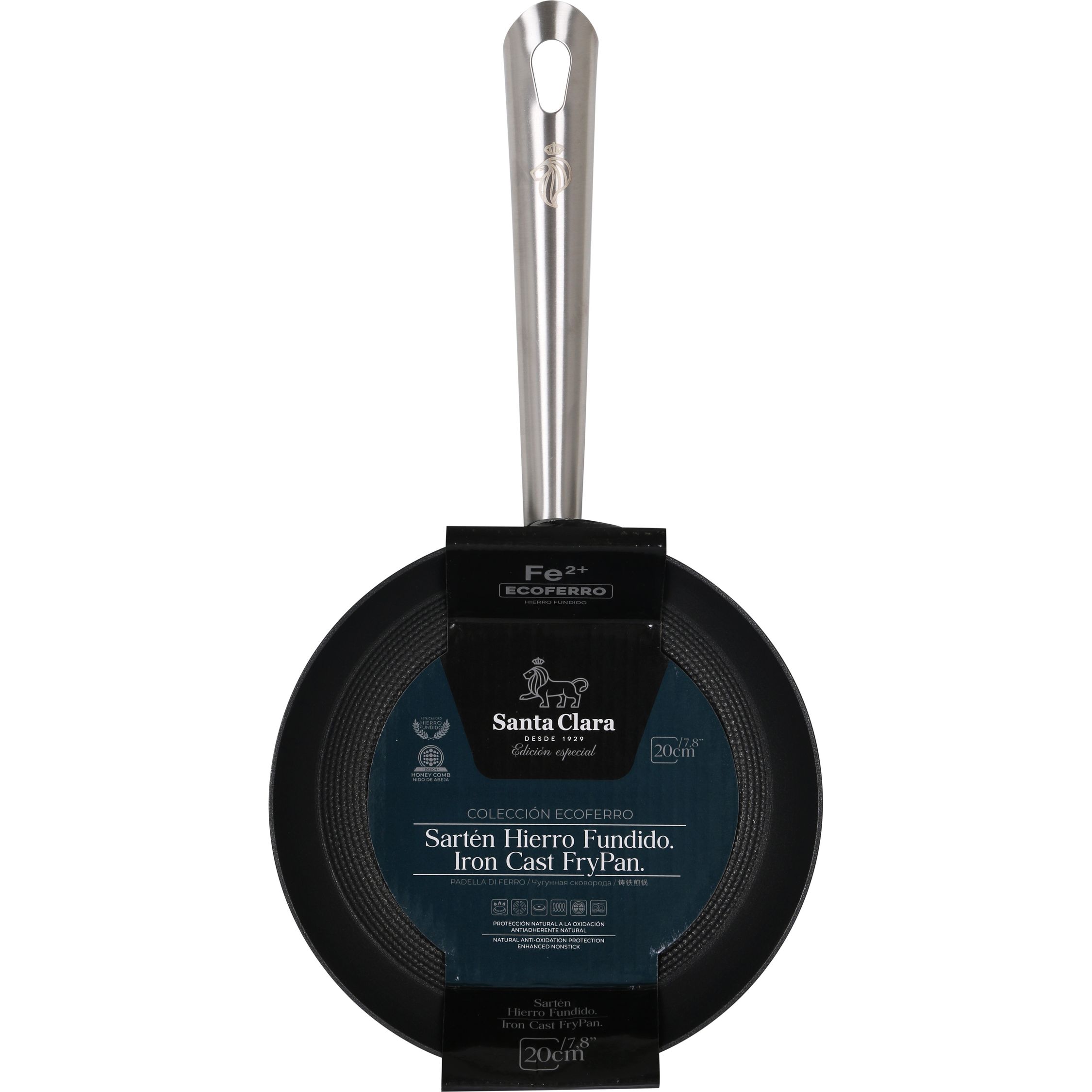 Santa Clara - Sartén Hierro Fundido en diferentes tamaños (16cm, 20cm, 24cm y 28cm) Gama EcoFerro - Sartén Antiadherente, Resistente y Duradera - Apta para Todas las Cocinas - Mango Ergonómico y Cómodo