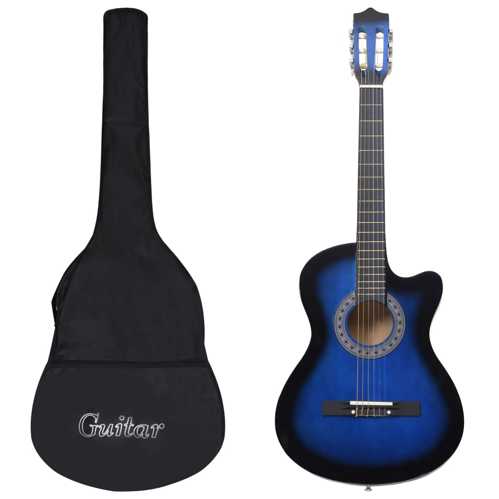 vidaXL Set Guitarra Acústica Occidental Cutaway 12 Piezas 6 Cuerdas 38" Músico Color Marrón claro,  Azul,  Negro y mas