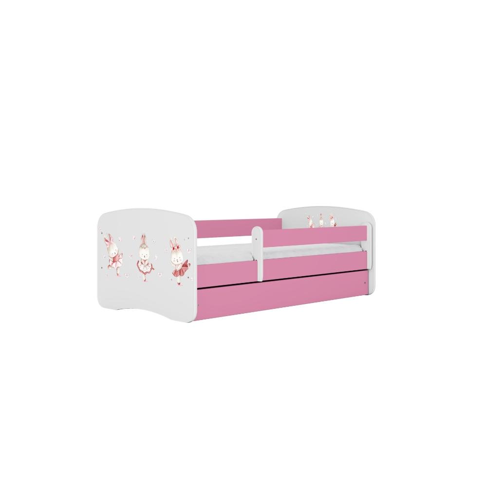 Cama 140 x 70 cm Kocot Kids com gaveta e colchão BabyDreams Dancing Bunnies Pink
