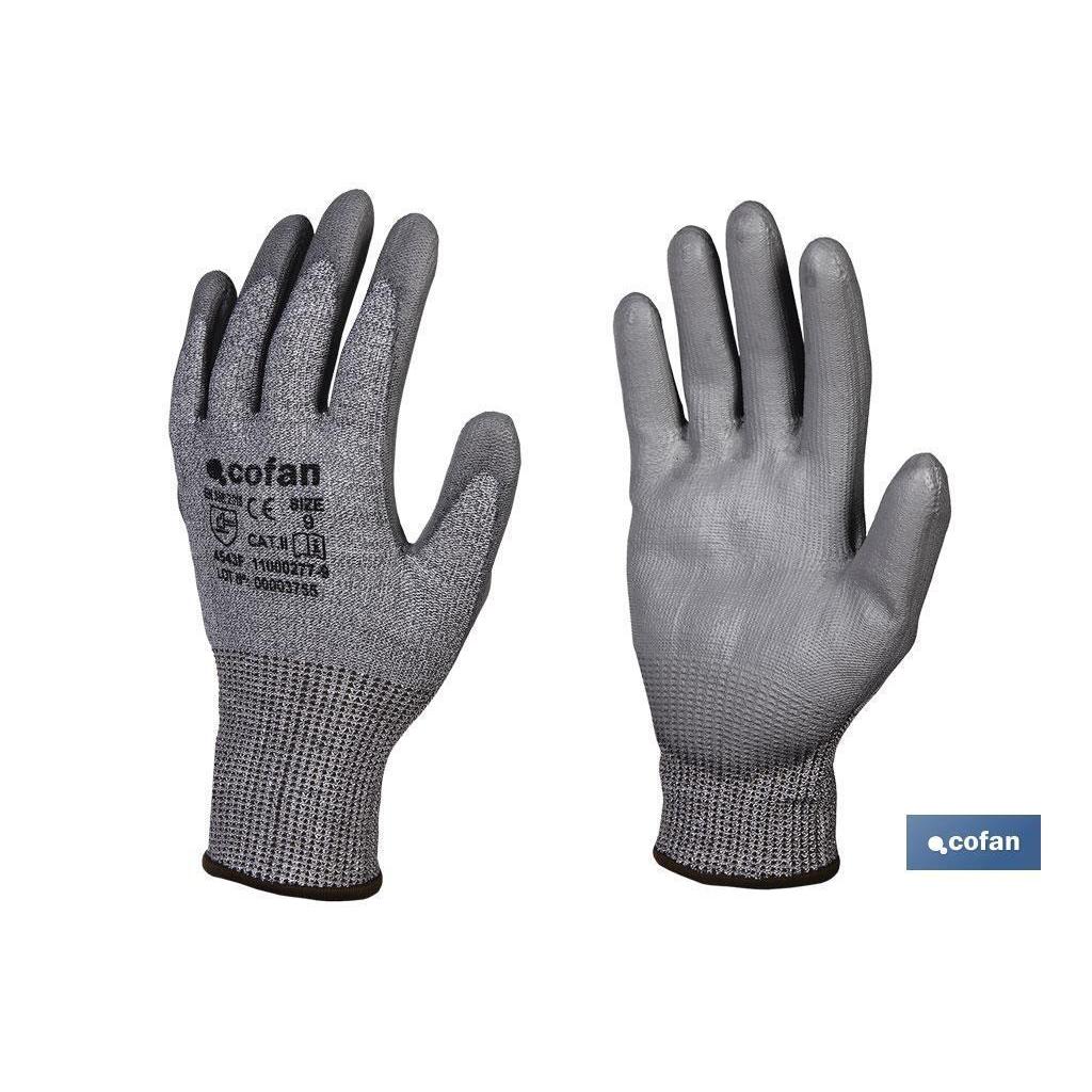 Guante anticorte impregnado pu gris t-9   caja 12 unid.