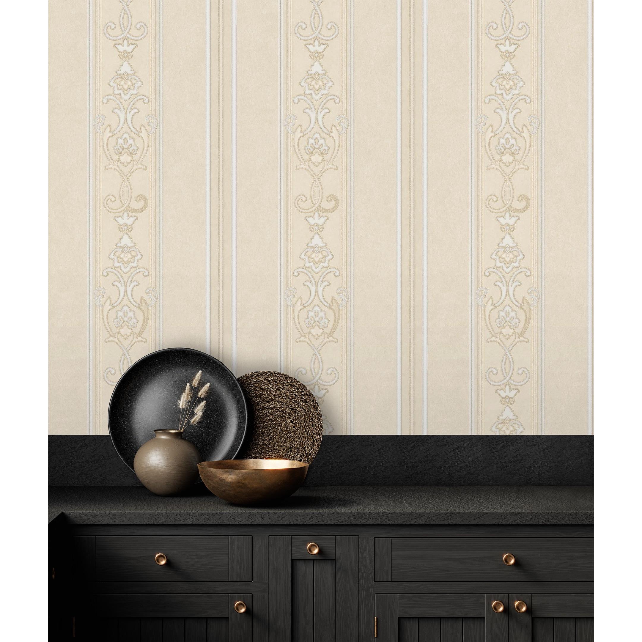 Papel pintado vinílico lavable de rayas estilo victoriano con textura y relieve - Osman Classic Stripe 676857 de GAULAN - Rollo de 10 m x 1,06 m