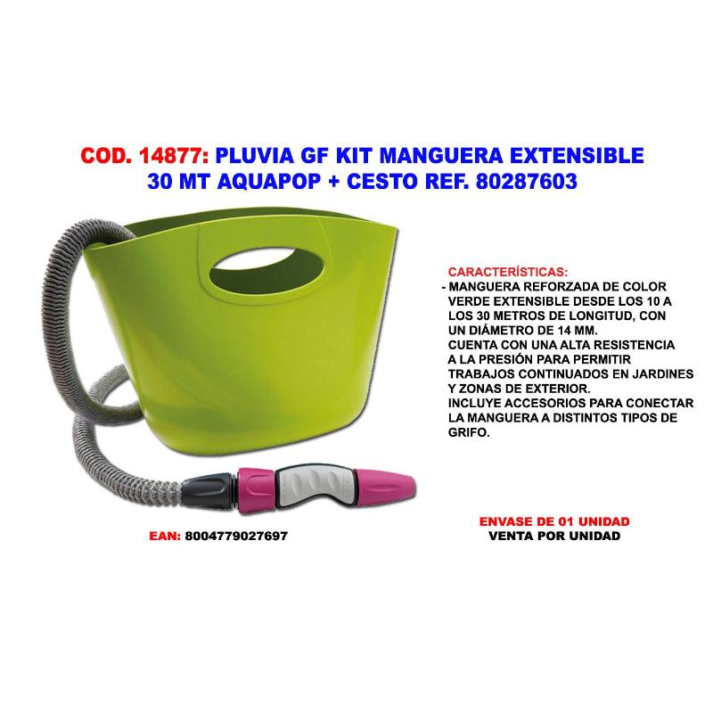 Pluvia gf kit manguera extensible 30 mt aquapop + cesto 80287603