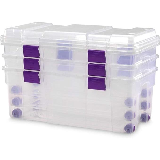COM-FORT HOUSE - Pack 2 o 3 Cajas de Almacenaje Transparente con Cierre de Clip  Capacidad 78L