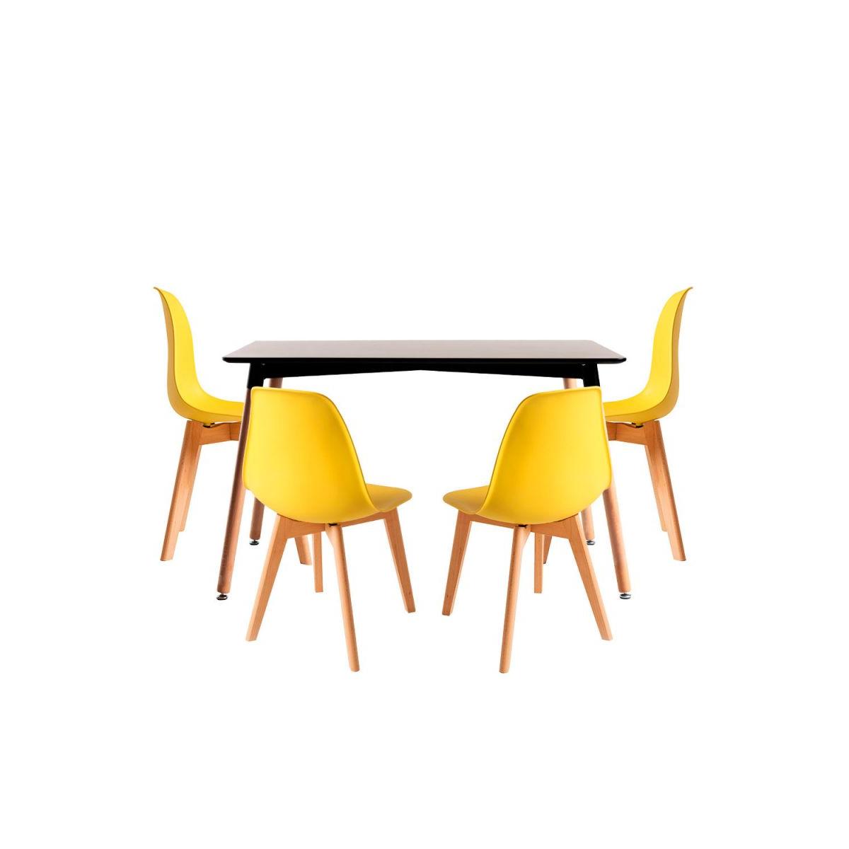 Regalos Miguel - Conjuntos de mesa y sillas - Conjunto Mesa Tower Rectangular 120 x 80 cm Negra y Pack 4 Sillas Kelen - Amarillo