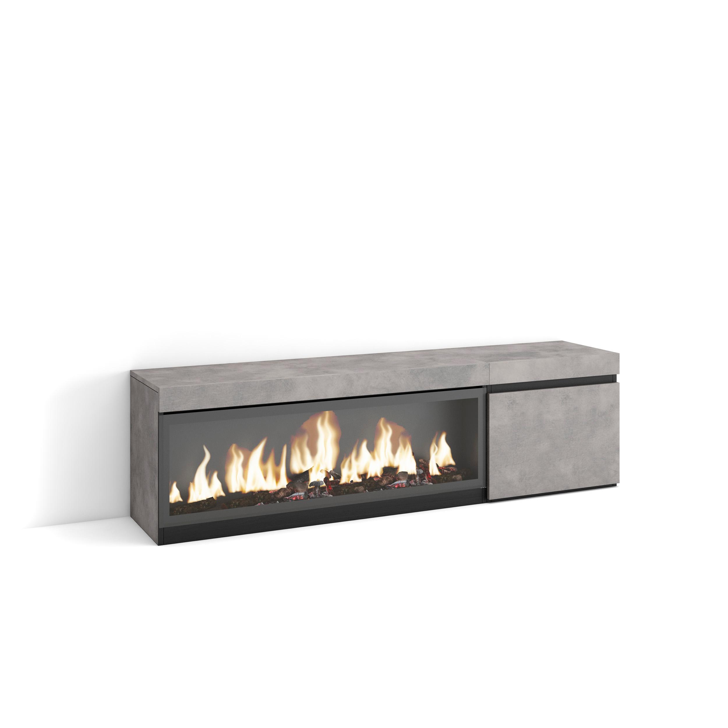 Skraut Home, Mueble TV de salón con una puerta, 158x35x45cm, Fuego Led XXL efecto 3D, Veteado de madera Tacto poroso