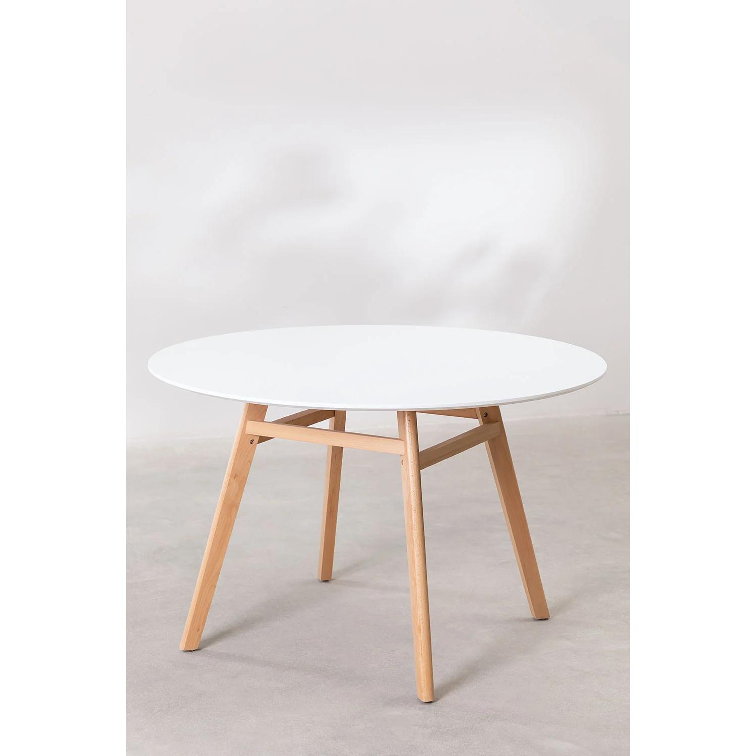 ORION91oficial® - Mesa Redonda (Ø120 x 76cm) Blanca 4 Patas Redonda Madera de Haya, Estilo Nórdico, Bar,Restaurante,Hostelería,Comedor,Salón,Cocina,Teletrabajo,Oficina,Terraza - spaziOrion91