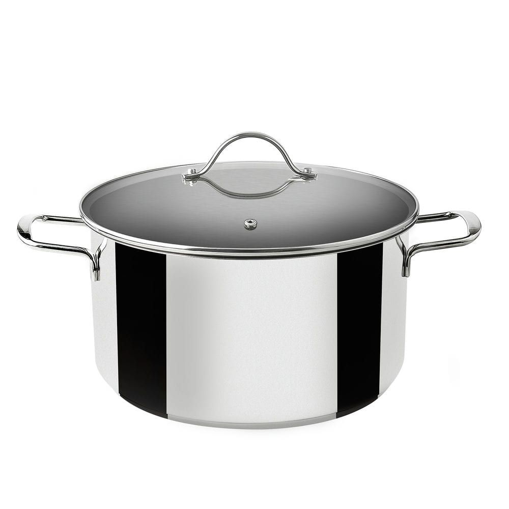 Olla inoxidable inducción con tapa de cristal - Adecuada para vitrocerámica, gas, eléctrica, inducción - Estructura sólida e indeformable - Asas de acero inoxidable de tacto frío - Fácil de limpiar, se puede meter en en lavavajillas.