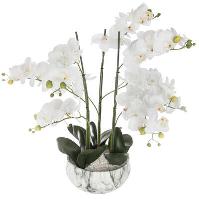 ATMOSPHERA Orquídea con maceta cemento mármol, 65 cm de alto