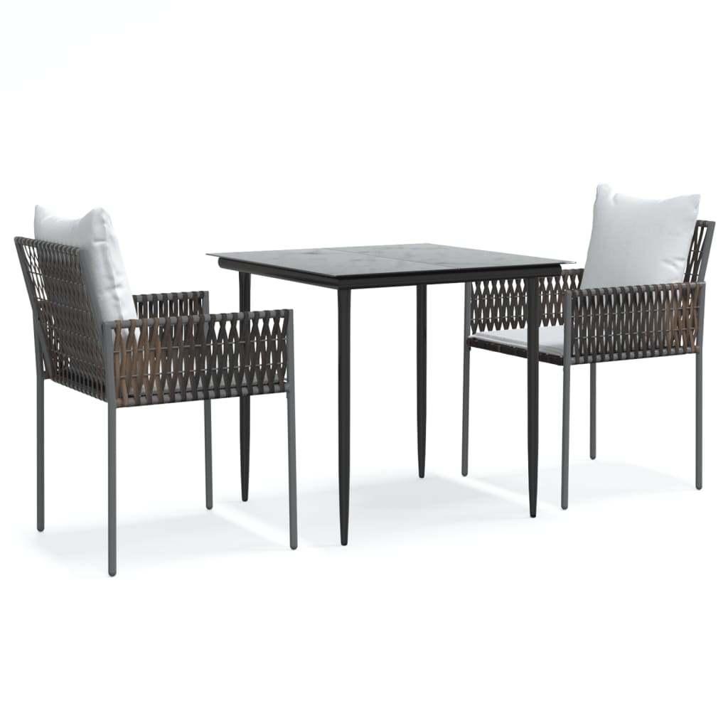 vidaXL Juego comedor jardín 3 piezas y cojines ratán sintético y acero