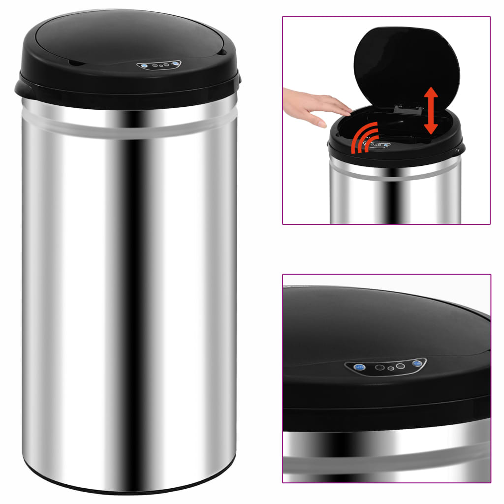 vidaXL Cubo de Basura con Sensor Automático 50 L Acero Inoxidable Papelera Color Plateado,  Negro, y mas