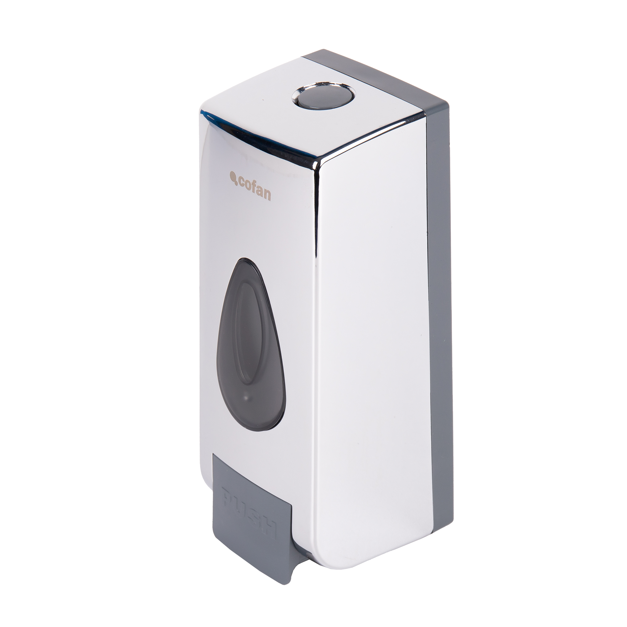 Cofan Dosificador de jabón líquido | Material: ABS resistente | Color: cromo o blanco | Capacidad: 600 ml | Dispensador de jabón recargable para pared | Apto para uso comercial | Medidas: 9 x 8,5 x 22,5 cm