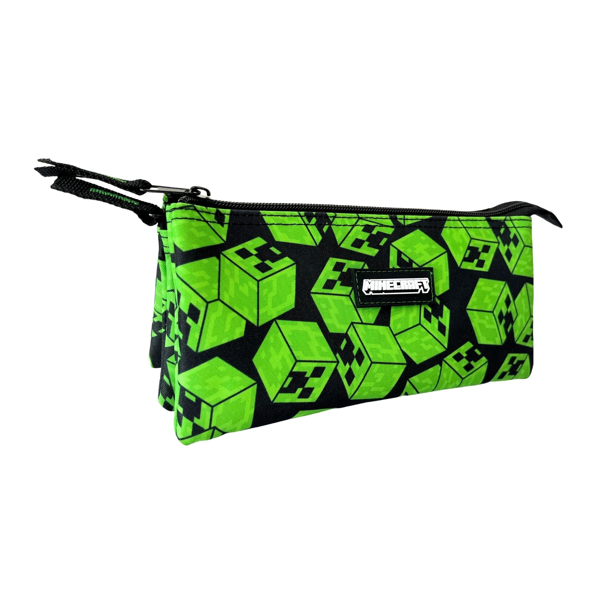 Estuche escolar Triple Minecraft Cubos  con Interior totalmente forrado y personalizado - 10 X 23 X 4 CM