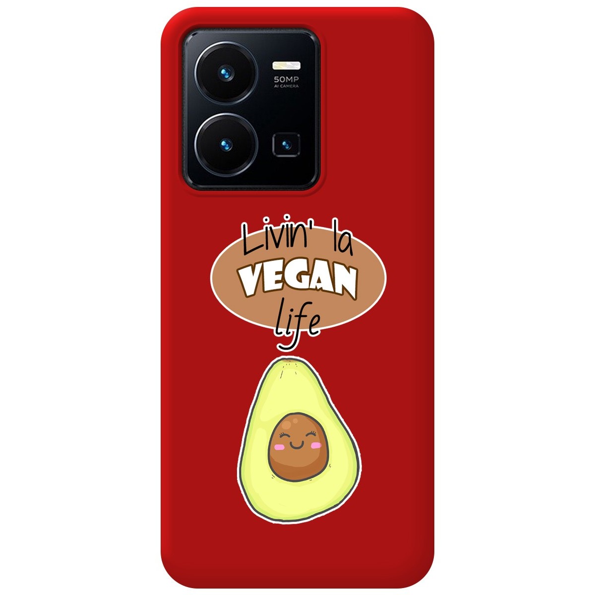 Funda Silicona Líquida Roja para Vivo Y35 / Y22s diseño Vegan Life Dibujos
