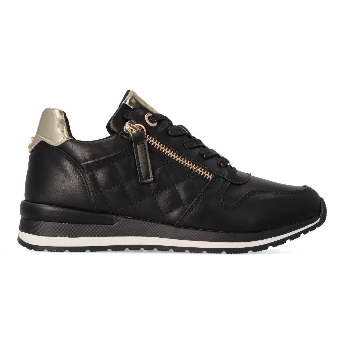 XTI - Zapatillas casual vegana mujer con cremallera lateral y cordones, material simil piel, suela antideslizante y cuña de 3,5 cm