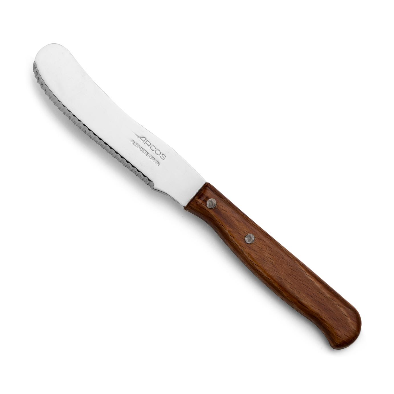 Arcos Cuchillo para Mantequilla, Hoja Serrada de Acero Inoxidable NITRUM 90 mm, Mango de Madera Comprimida, Remaches de Acero Inoxidable, Serie Latina
