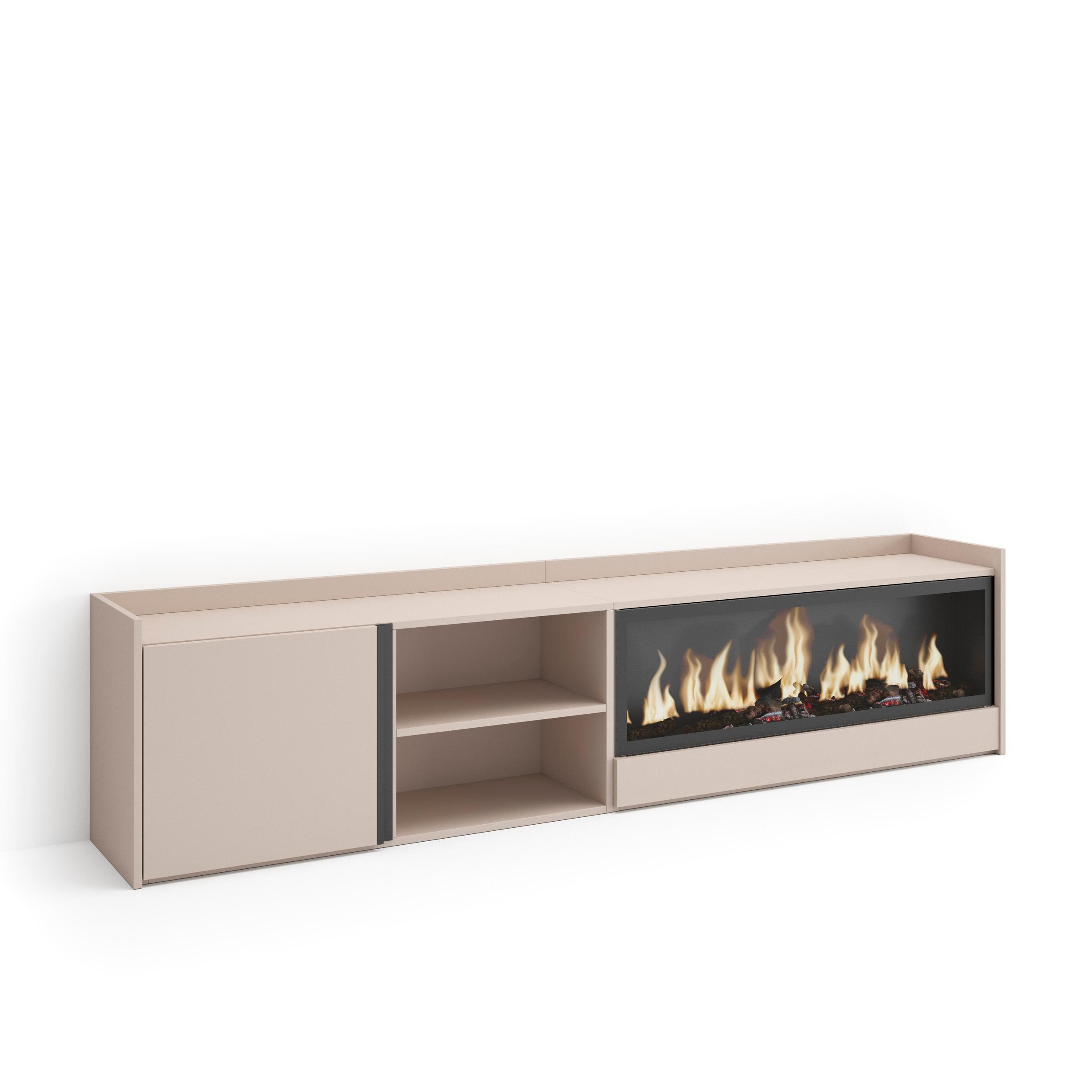Mueble TV, Televisión, 212x35x50cm, Para TV hasta 80", Chimenea eléctrica XXL