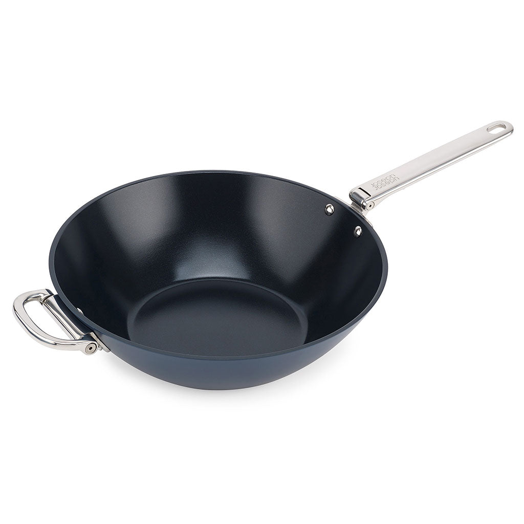 Wok Cerámico de 32 cm con Mango Plegable Space de Joseph Joseph - Antiadherente sin Tóxicos, Apta para Inducción y Horno hasta 232 °C