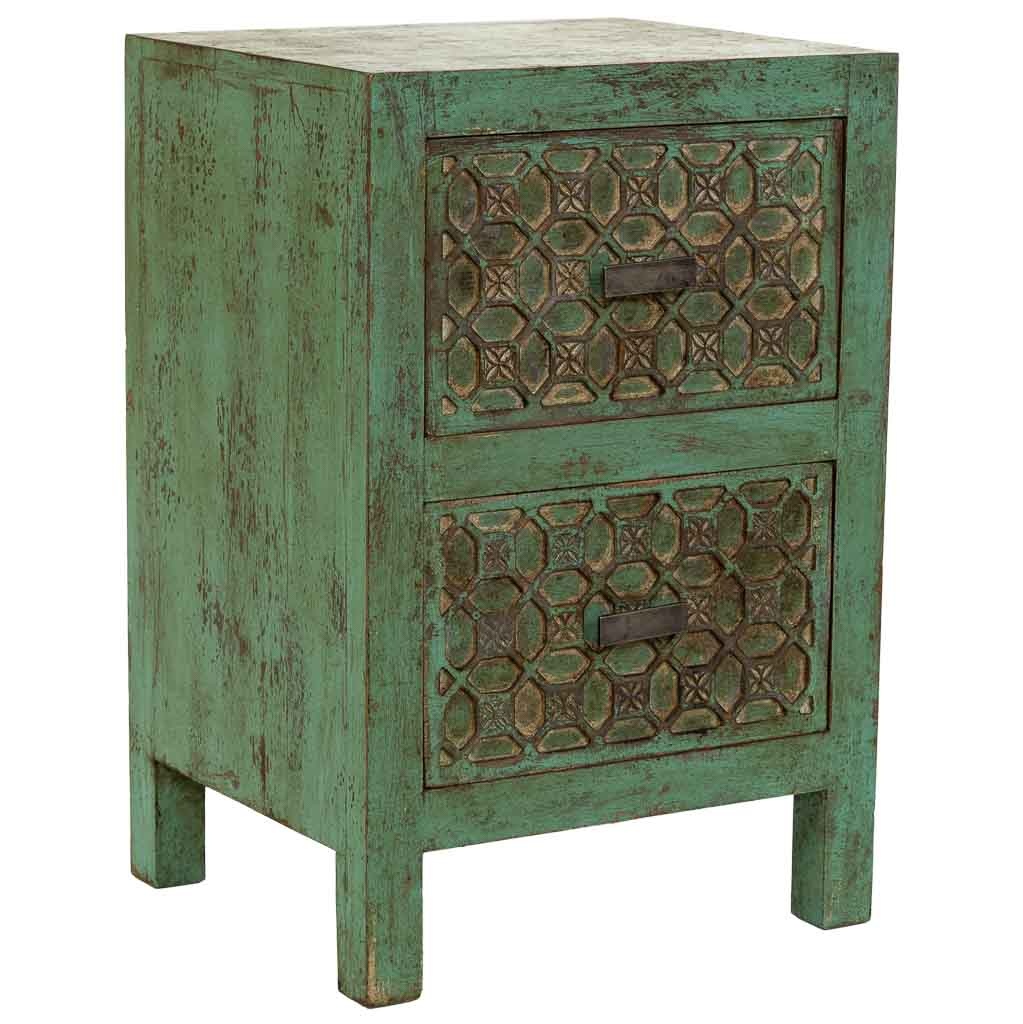 Wonderlust Deco - Mesita de noche de madera artesanal verde 45x35x60h cm Verde 45x35x60h cm