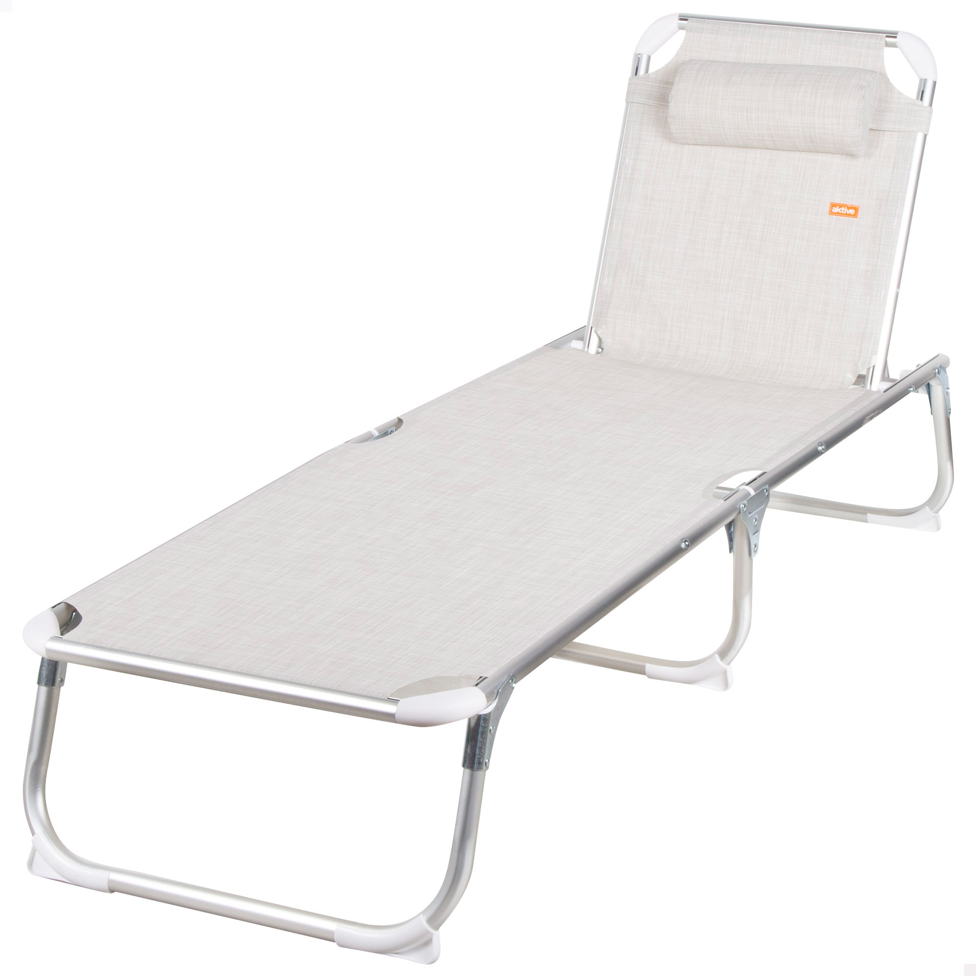 Aktive - Tumbona plegable playa, respaldo reclinable 5 posiciones, 186x49x30 cm, aluminio y textileno, topes antivuelco, incluye cojín acolchado, soporta peso máx. 110 kg, hamacas de playa plegables