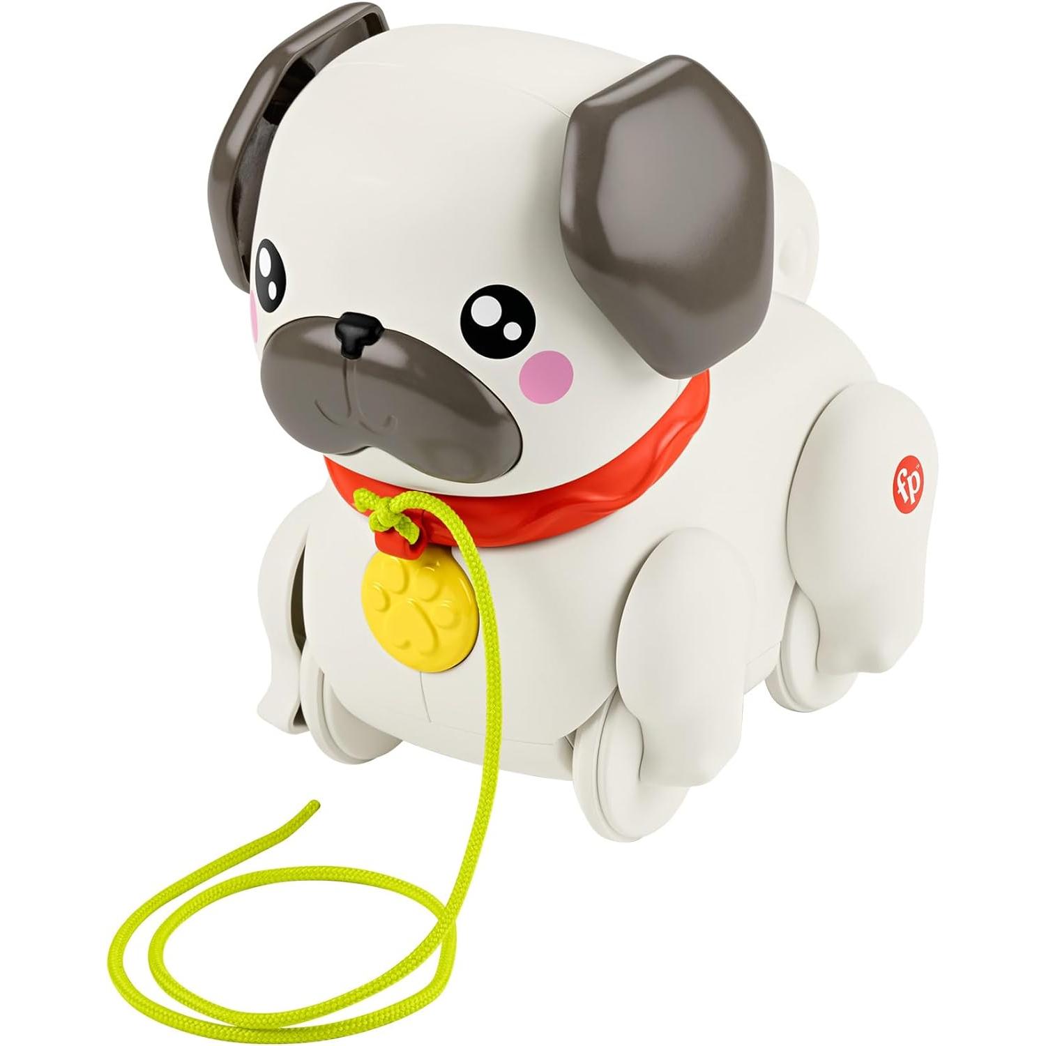 Fisher-Price FP Pets Pasea al Perrito Pug, Juguete de Arrastre con Forma de Perro Que Mueve Las Orejas y Las Patas y emite Sonidos de ladridos, Juguete Regalo para bebés +12 Meses, HTW94