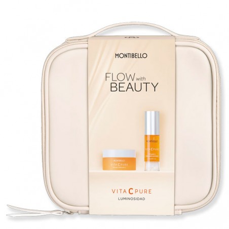 Rutina facial completa de Vitamina C- Pack Navidad Montibello Vitamina C – Emulsión Ligera + Sérum facial Collagen Infusión en Neceser Edición Limitada, Hidratación, Luminosidad y Firmeza Facial