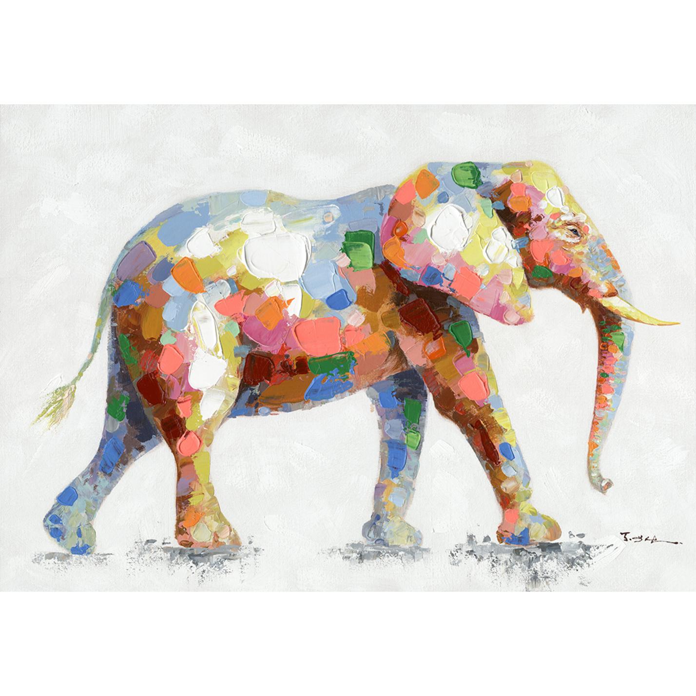 Hispanohogar Cuadro en Lienzo Pintado Al óleo Elefante 70x100x3 Cm