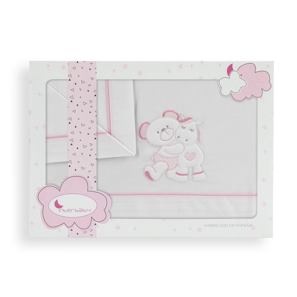 Various Juego De Sábanas para Cuna 60 x 120 cm, Bebe Primavera y Otoño Tipo 100% Algodón Extrasuave Fafricado en España-INTERBABY(Bajera+encimera+Funda Almohada) Patitos,Ositos,Luna Blanco/Beige,Pony Blanco/Beige