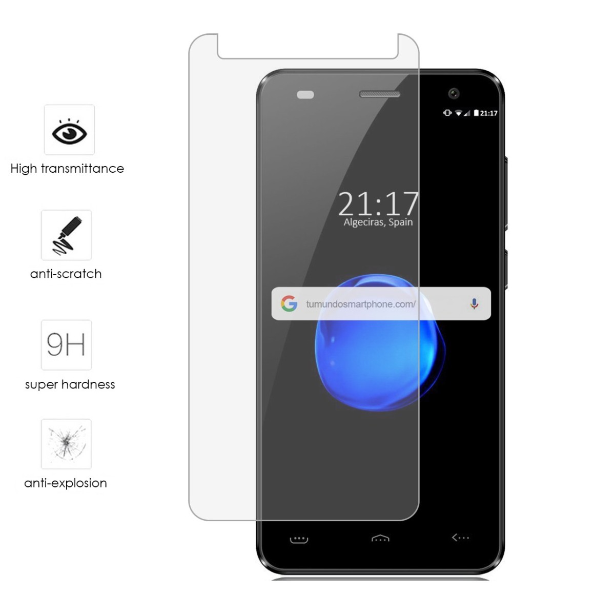 Tumundosmartphone Protector Cristal Templado para Homtom HT26 Vidrio