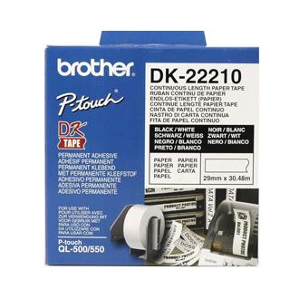 Brother - Cartucho de impresión DK22210 para etiquetas térmicas, cinta continua blanca de 29 mm × 30,48 m compatible con QL-1110NWB y QL-820NWB