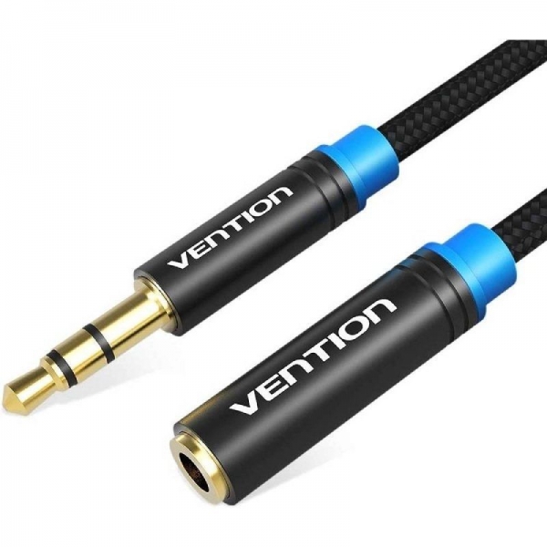 Vention cable alargador estereo jack 3.5 macho a jack 3.5 hembra - 1.5m - color negro