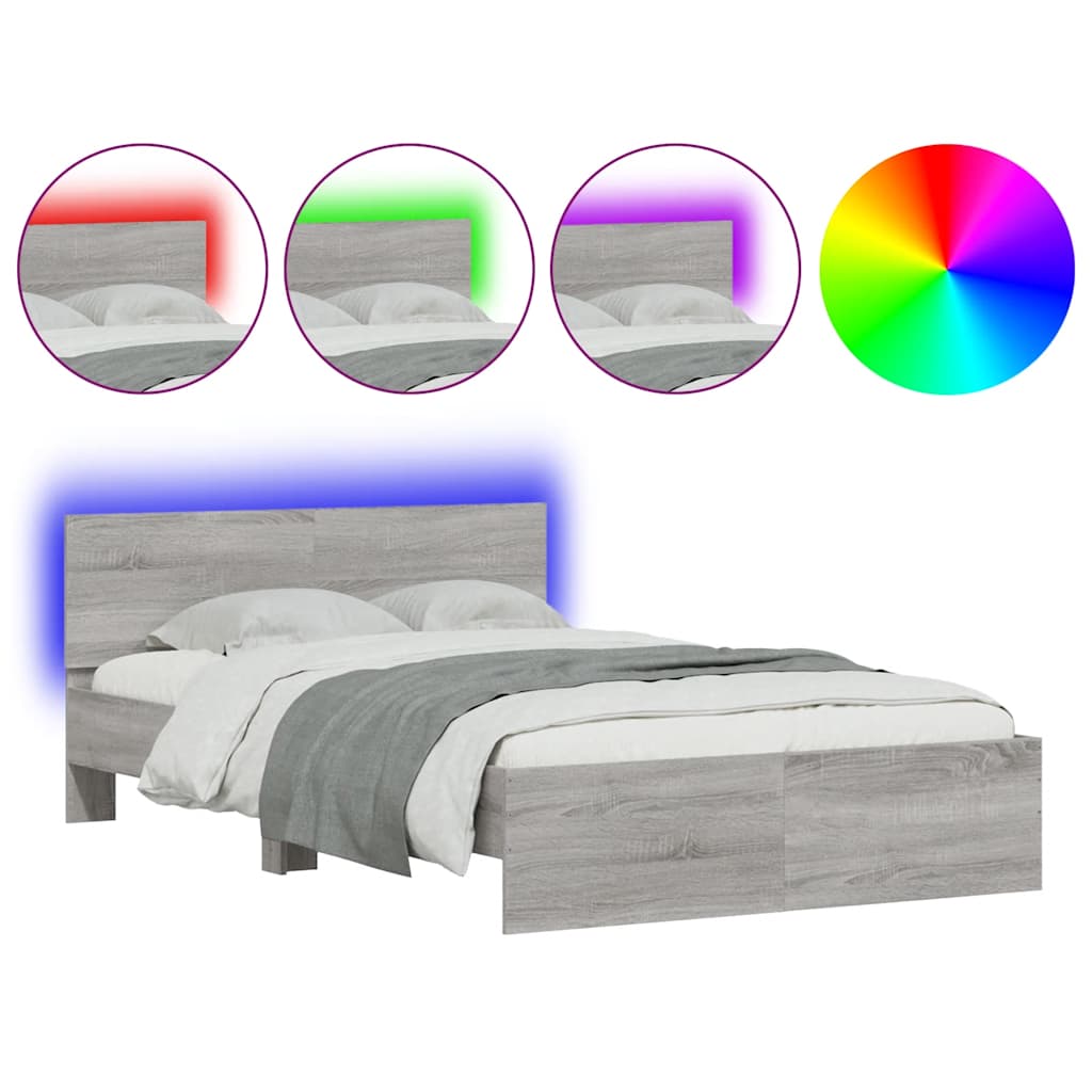 vidaXL Estructura de cama cabecero y luces LED gris Sonoma 140x200 cm