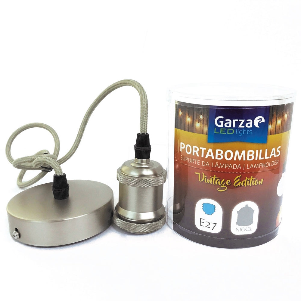 Garza - Garza Portalámparas Pendant - E27 | Acabado en Metal | Cable Textil Ajustable | Ideal para Bombillas Vintage y Decorativas