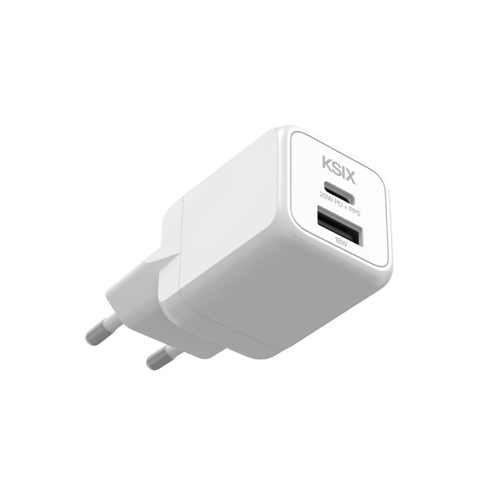 Cargador KSIX BCD20GANACB | Carga rápida, Power Delivery, USB-C + USB-A, Smartphone, Tecnología GaN