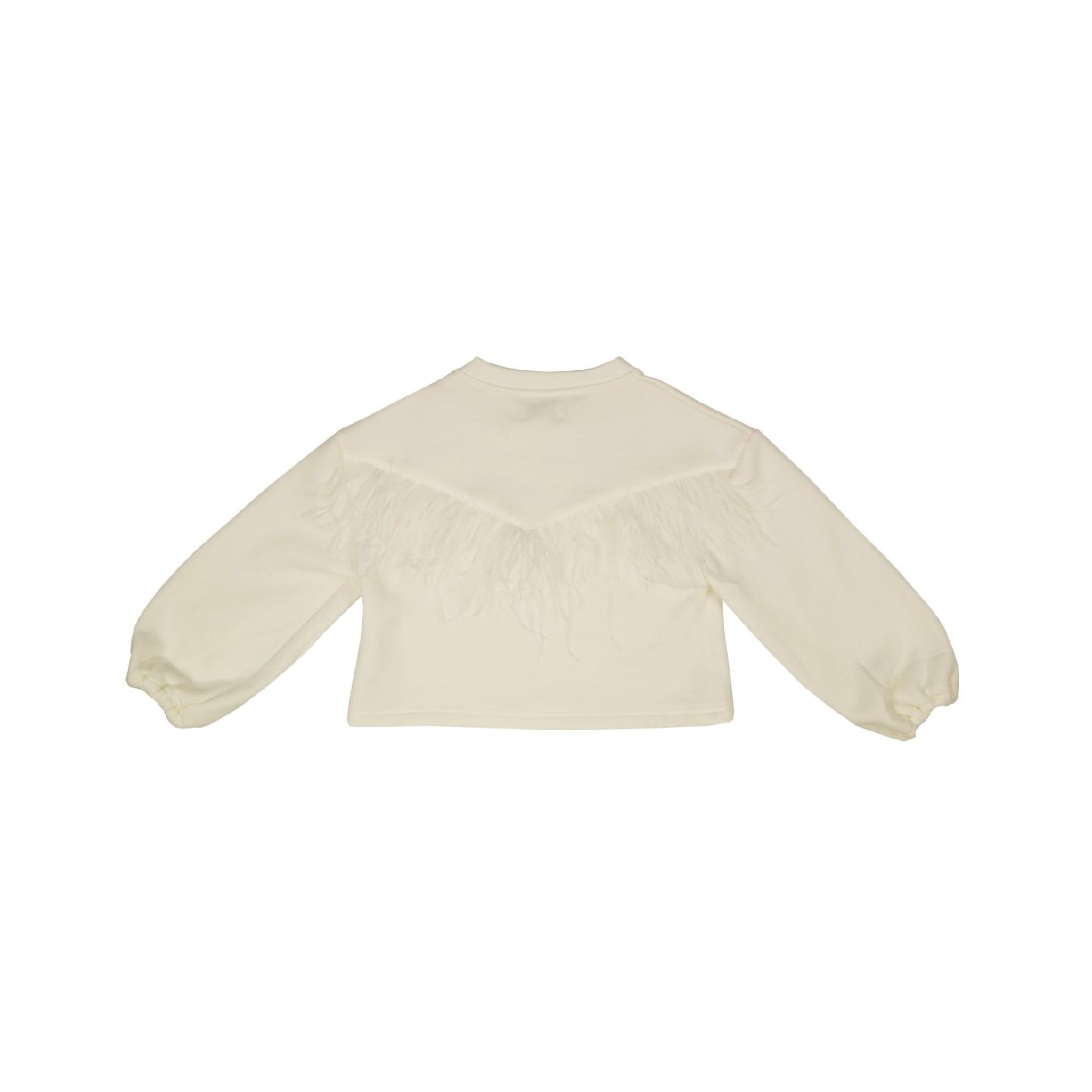 Sudadera Infantil beige de Diseño 100% Algodón Petit Alo · Manga Larga Abullonada con Plumas · Tallas 4 a S Mujer