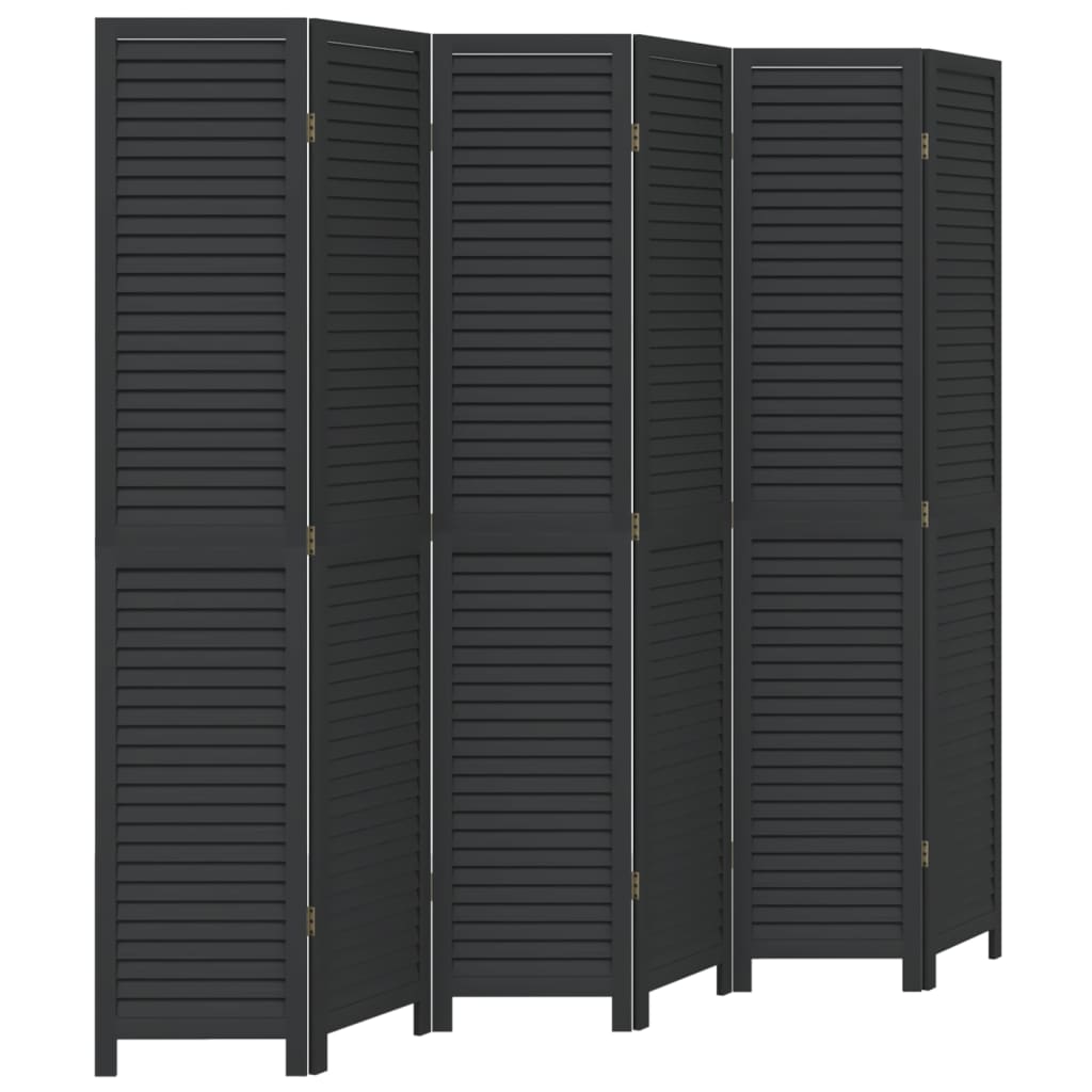 vidaXL Biombo separador de 6 paneles madera maciza Paulownia negro