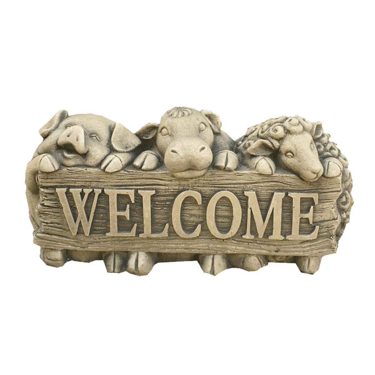 Escultura de Piedra Welcome Animales 36x20x20cm - Marca AnaParra, Hecha a Mano en España, para Exteriores, Resistente a Inclemencias Metereológicas