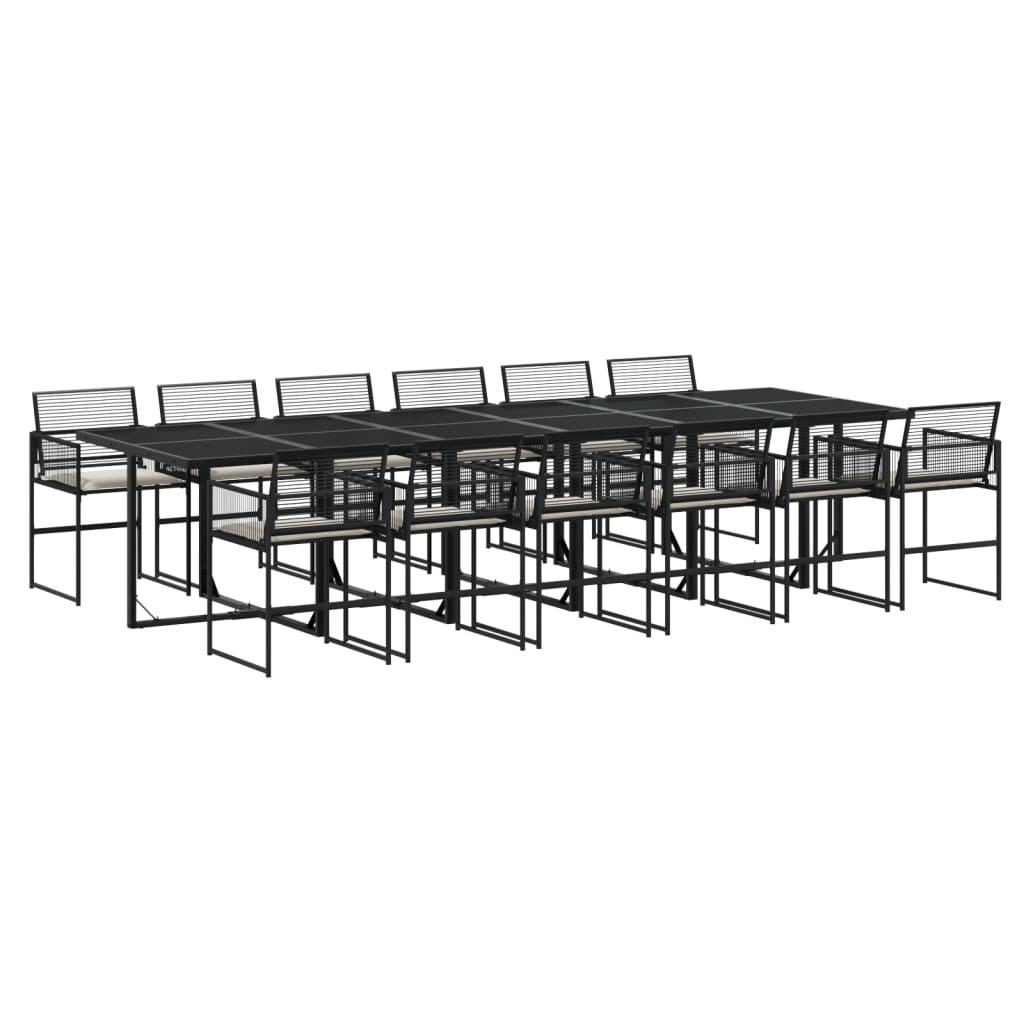 vidaXL Set comedor de jardín con cojines 13 pzas ratán sintético negro