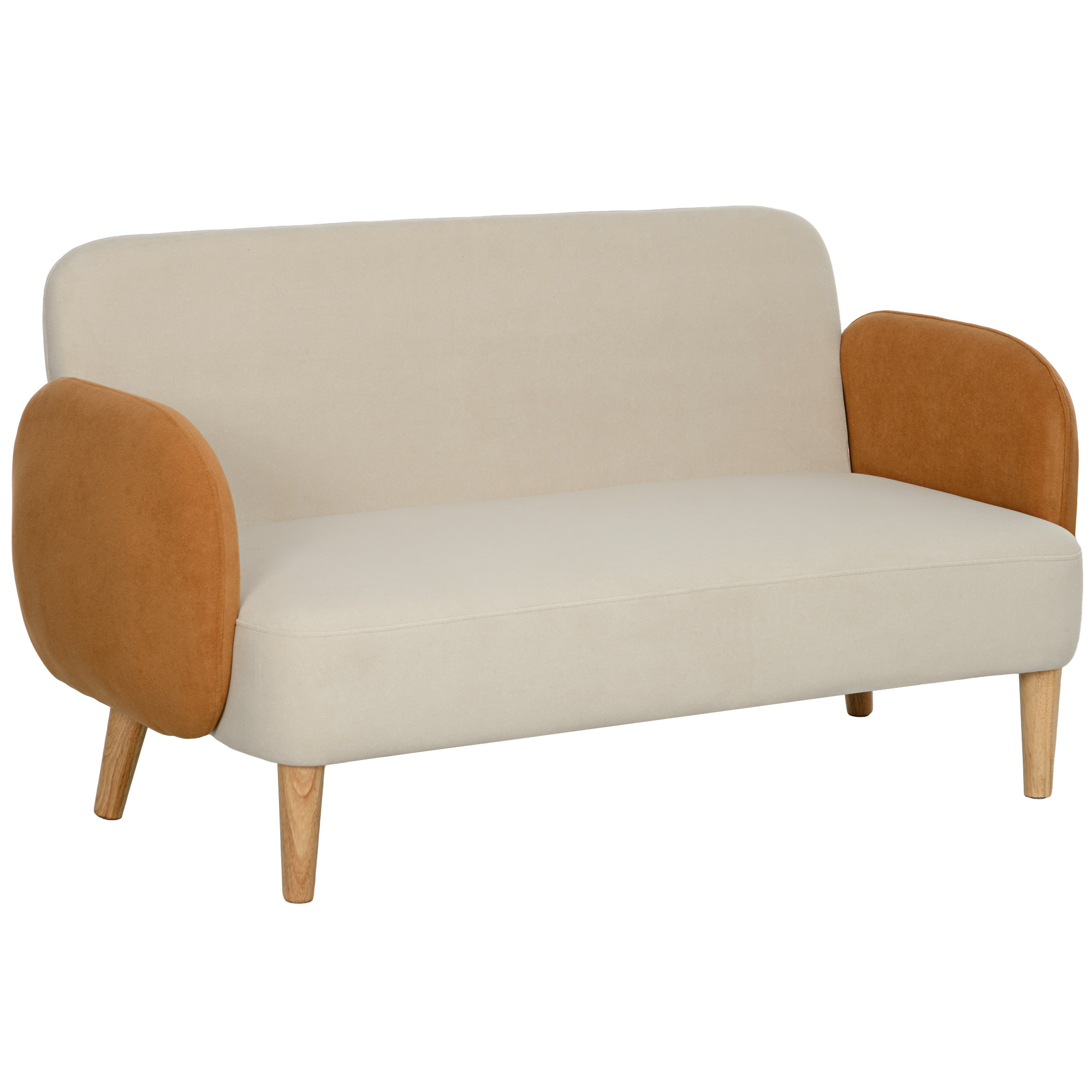 HOMCOM Sofá de 2 Plazas Tapizado en Terciopelo Sofá de Salón con Reposabrazos y Patas de Madera Sofá de Dos Plazas Carga 240 kg para Dormitorio Oficina 130x74x76 cm Crema